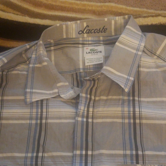 Mens Lacoste Button up Shirt. Size 46. Grey & Blue - Picture 4 of 6
